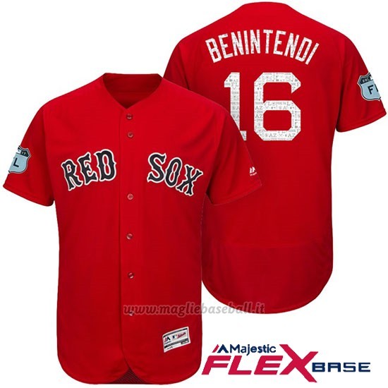 Maglia Baseball Uomo Boston Red Sox 16 Andrew Benintendi Scarlet 2017 Allenamento Primaverile Flex Base